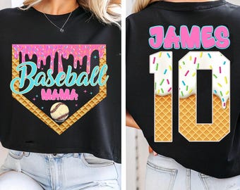 Custom Baseball Drip Mama Shirt, Team Mom T Shirt,Personalized Ice Cream Drip Tee, Mother&#39;s Day Gift, Family Tball tee, Name & Number Jersey