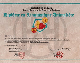 Diplôme en Linguistique Animalière (Diplôme magique imprimable)