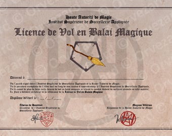 Licence de Vol en Balai Magique (Diplôme magique imprimable)