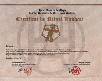 Certificat de Rituel Vaudou (Diplôme magique imprimable)