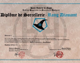 Diplôme de Sorcellerie - Rang Diamant (Diplôme magique imprimable)