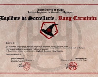 Diplôme de Sorcellerie - Rang Carminite (Diplôme magique imprimable)