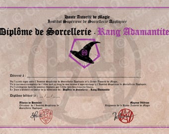 Diplôme de Sorcellerie - Rang Adamantite (Diplôme magique imprimable)