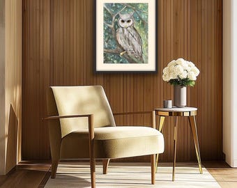 Owl 12 x 16” Hand Signed Watercolor Print