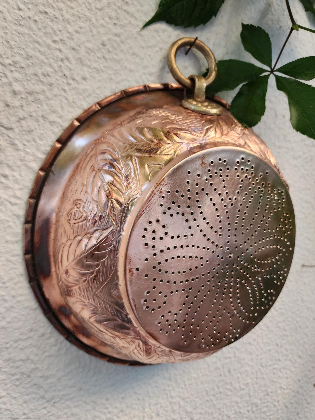 Copper Colander With Leaf Embossed ,for Washing Vegetables -fruits ...