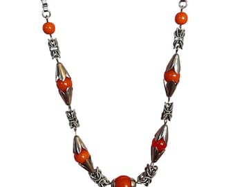 Jakob Bengel Art Deco Necklace, 1930s Chrome & Galalith, Bauhaus Era Collectible Jewelry