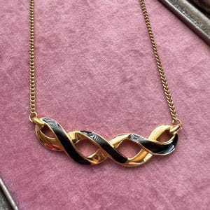 Vintage Monet Black Enamel Gold Tone Chain Necklace | 1980s Signed Jewelry | Elegant Chunky Chain Necklace | Classic Costume Jewelry Gift