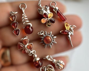 Baltic Amber Sterling Silver Charm – Natural Gemstone Pendant