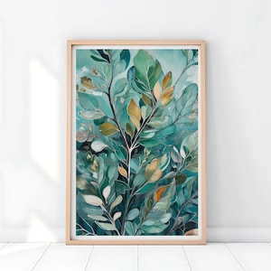 Printable Abstract Floral Art Print, Native Australian Gum Leaf, Flora Wall Art, Botanical Wall Art, Painting Digital Art Download