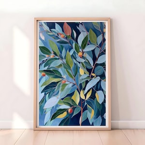 Printable Abstract Floral Art Print, Native Australian Gum Leaf, Flora Wall Art, Botanical Wall Art, Painting Digital Art Download