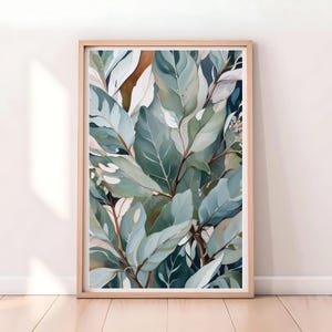 Printable Abstract Floral Art Print, Native Australian Gum Leaf, Flora Wall Art, Botanical Wall Art, Painting Digital Art Download