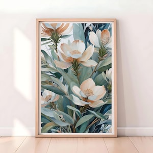 Printable Abstract Floral Art Print, Native Australian Gum Leaf, Flora Wall Art, Botanical Wildflower, Painting Digital Download