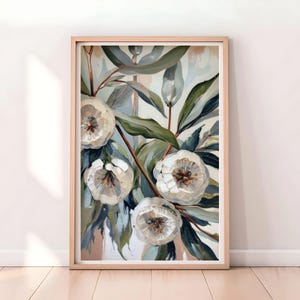 Printable Abstract Floral Art Print, Native Australian Gum Leaf, Flora Wall Art, Botanical Wall Art, Painting Digital Art Download