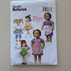 Butterick Pattern 6468 Retro 1946 Ruffled Aprons and Dress  for 18" Doll