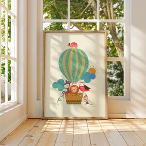 Colourful Hot Air Balloon Print – Animal Wall Art for Kids' Room or Baby Nursery