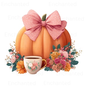 Pumpkin Fall Floral Bow Clipart