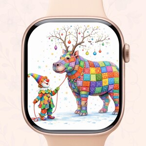 気まぐれなパッチワークの鹿の角を持つカバのApple Watch壁紙 カバ