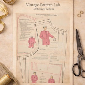 Vintage High Collar Coat Pattern – Double Breasted Jacket (A0 PDF)