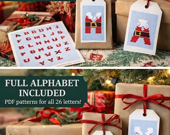 Jultomtens alfabet, korsstygnsmönster i PDF-format för nedladdning