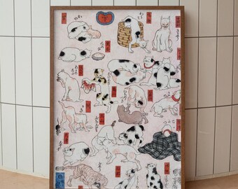 Vintage Cat Print Japanese Ukiyo-e Wall Art Cat Lover Gift Idea Retro Cat Poster Funny Japanese Cats Pink Vintage Poster Digital Download