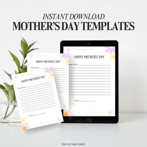 Plantilla imprimible para el Día de la Madre / Manualidad para niños / Regalo para mamá / Plantilla de carta / Descarga instantánea