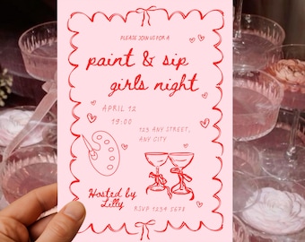 Paint & Sip Partyeinladung: Bearbeitbare Girls Night Digital Invite