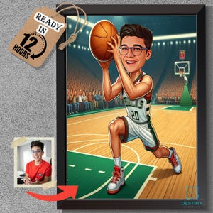 Custom Basketball Player Caricature Portrait: Funny Cartoon Drawing (Digital)