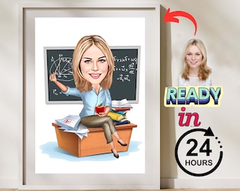 Custom Female Teacher Cartoon, Caricature from Photo, Personalized Teacher Portrait, Fun Gift for Educators