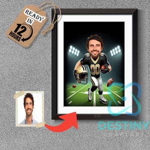 New Orleans Saints American Football Drawing Football Player Caricature from Photo Football Cartoon Portrait Funny Football Gift