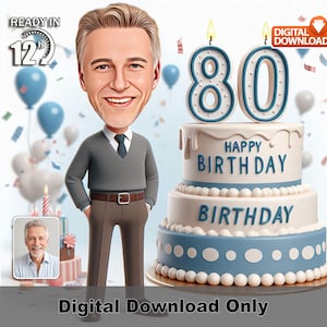 Benutzerdefinierte männliche Chef 80. Geburtstag Karikatur, Cartoon Foto Kunst, lustiges Büro Geschenk, personalisierte Meilenstein Feier Dekor, Ruhestand Kunst