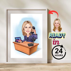 Custom Female Boss Cartoon Portrait, Boss Portrait, Gifts for Boss, Boss Caricature, Boss Lady Cartoon, Funny Boss Lady Caricature, Boss Art