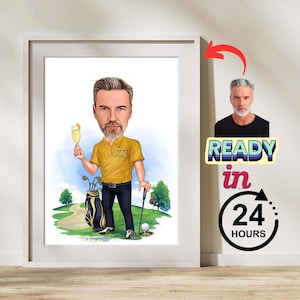 Personalized Golfer Gift, Custom Caricature Portrait From Your Photo / Golf Player Gift / Golf Cartoon Birthday Gift, Digital Download