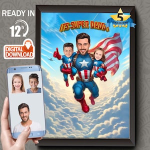 Custom Captain America Caricature: Superhero Family Portrait (Digital Download)