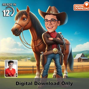 Caricatura personalizada de cavaleiro masculino em pista de corrida – Retrato equestre personalizado a partir de foto, presente de desenho animado de jóquei personalizado,