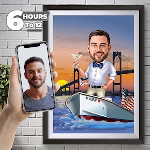 Custom Boat Lover Caricature: Personalized Retirement Gift (Digital)