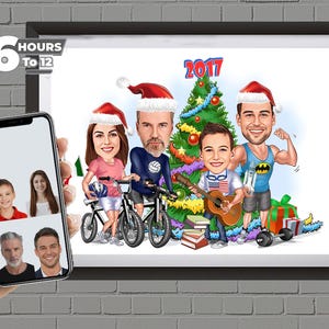 Personalized Christmas Family Caricature Portrait (Digital Download)