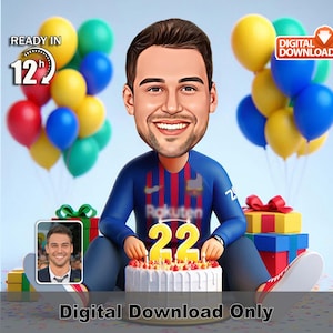 Caricatura personalizada de super-herói para o 22º aniversário, arte fotográfica em desenho animado, presente personalizado engraçado para ele, ilustração de decoração de parede para festa com tema de herói