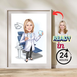 Custom Woman Dentist Cartoon Portrait, Dentist Caricature, Gift for Female Dentist, Dentist Digital Art