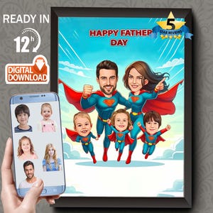 Custom Superhero Family Portrait: Personalized Caricature Gift (Digital Download)