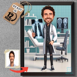 Custom Male Doctor Stethoscope Caricature - Digital Download - Physician Office Décor - Medical Student Gift - Radiology Wall Art