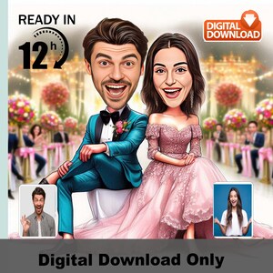 Custom Wedding Caricature: Funny Couple Portrait (Digital Download)