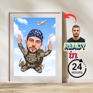 Personalized Skydiver Cartoon Portrait, Custom Skydiver Caricature Drawing from Photo, Funny Skydiver Caricature, Gift for Skydiver