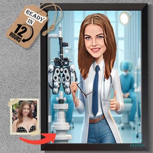 Custom Lady Physician Caricature Light Cartoon  - Clinic Equipment Art - Digital Download - Funny Doctor Gift  Health