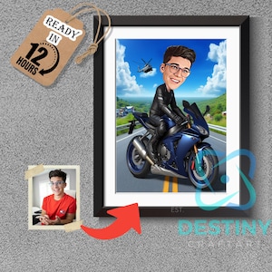 Custom Motorcycle Caricature Portrait: Funny Biker Art (Digital Download)