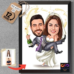 Caricatura de casamento – Desenho personalizado de noivos a partir de foto, presente de casamento exclusivo, casal engraçado, foto de desenho animado, casamento e garrafa