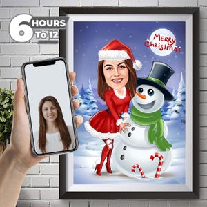 Custom Christmas Cartoon Portrait: Personalized Caricature Gift (Digital)