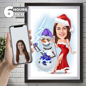 Custom Christmas Cartoon Portrait: Personalized Caricature Gift (Digital Download)