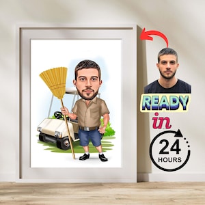 Custom Golfer Caricature Portrait, Personalized Golfing Art, Unique Gifts for Golf Lovers, Golf Themed Decor, Golf Player Illustration