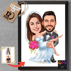 Caricatura de casamento – Desenho personalizado de noivos a partir de foto, presente de casamento exclusivo, retrato engraçado de casal, foto de desenho animado