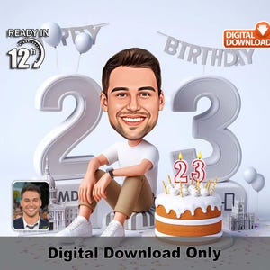 Benutzerdefinierte männlich 23. alles Gute zum Geburtstag Karikatur, Cartoon Fotokunst, Teen Geburtstagsgeschenk, lustige Party Illustration Feier Wanddekor,